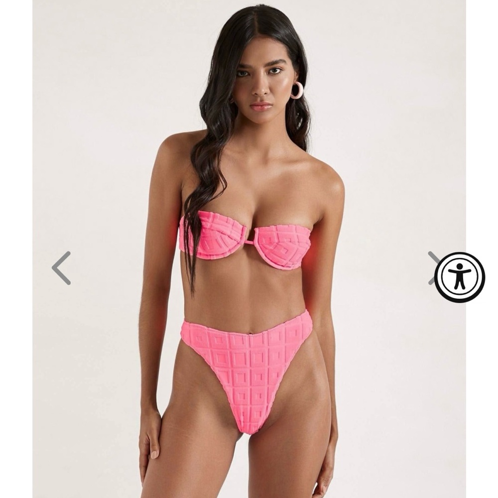 Pink Ribbed Strapless Bikini Set